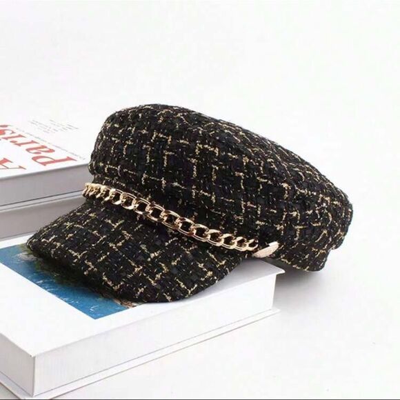 Women’s Tweed Chain Newsboy Cap – Chic & Elegant main image 8